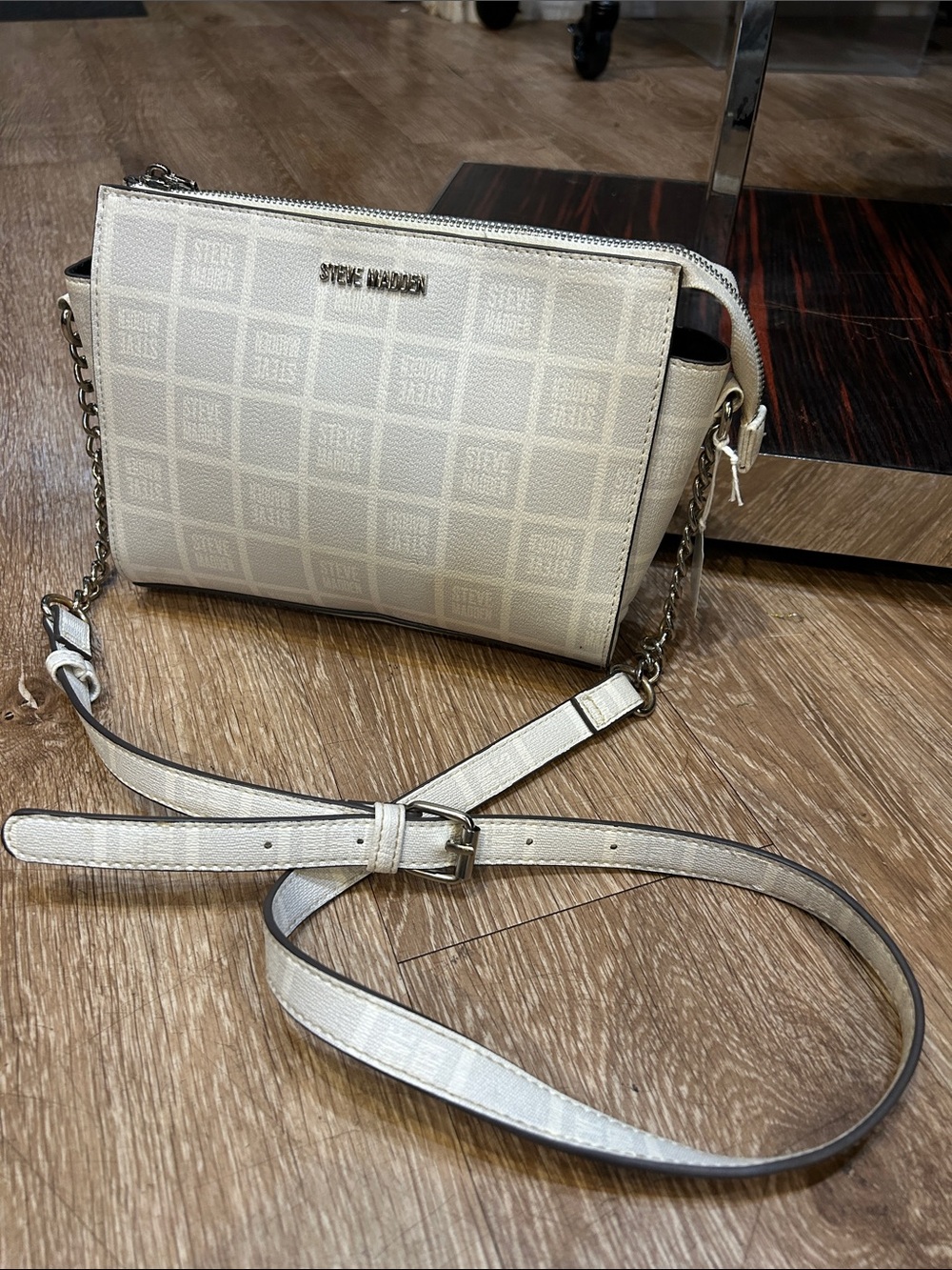 Steve Madden Ivory Logo-Print Crossbody Bag